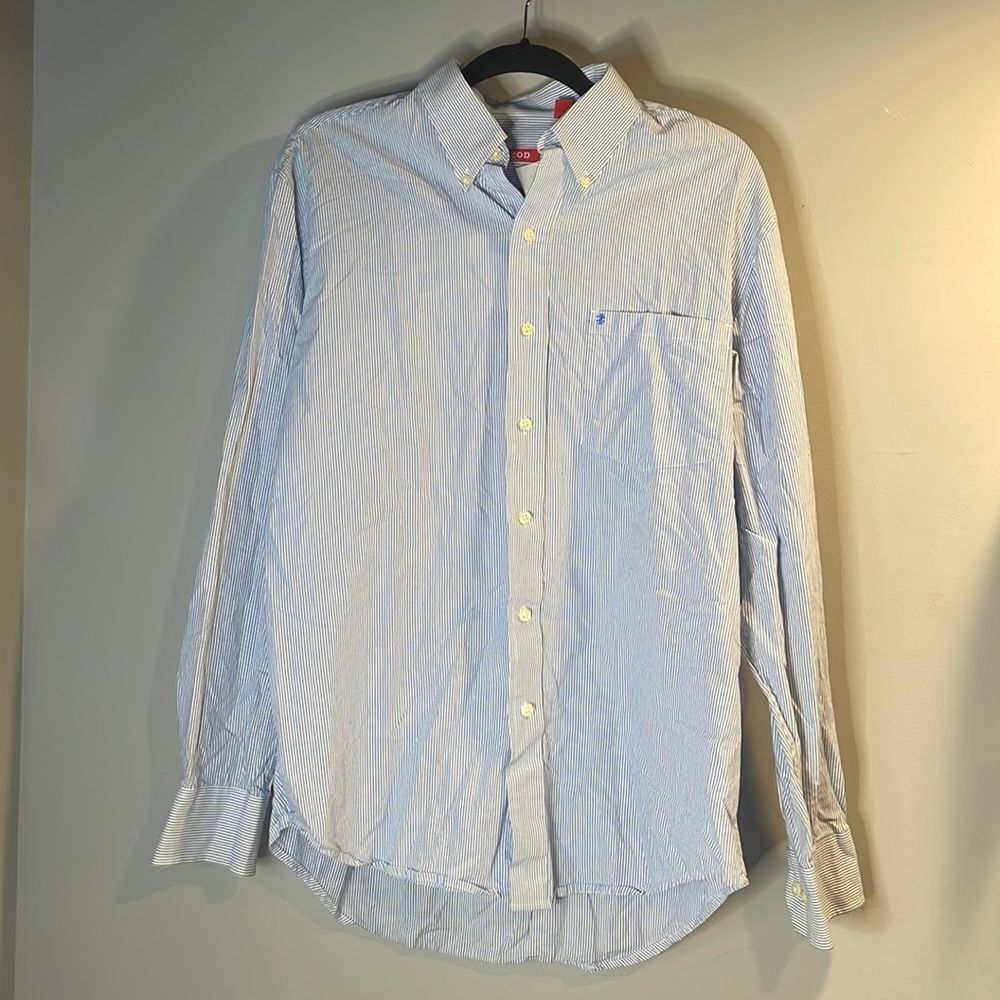 Izod Blue & White Striped Button Down